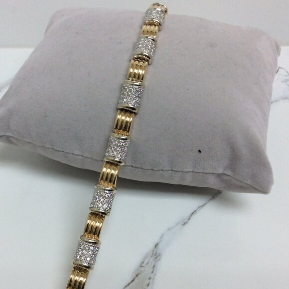 Lady 14k Yellow Solid Real 2Tone Gold Diamond Fancy Link Bracelet 31.50g 2.70ct - Picture 1 of 8
